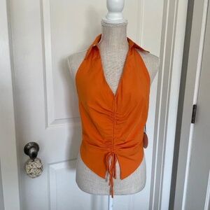 Milk + Honey | NWT 60s 70s Inspired Orange Halter Top, Size M